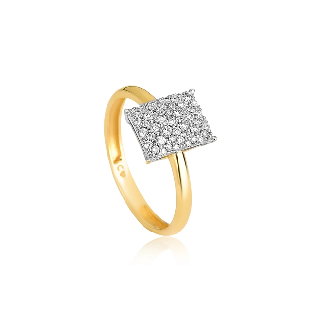 Anel geométrico retangular ouro 18k com pavê 26pts de Diamantes 1