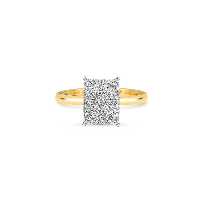 Anel geométrico retangular ouro 18k com pavê 26pts de Diamantes 2