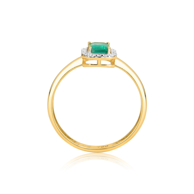 Anel halo retangular ouro 18k com Esmeralda e Diamantes 3