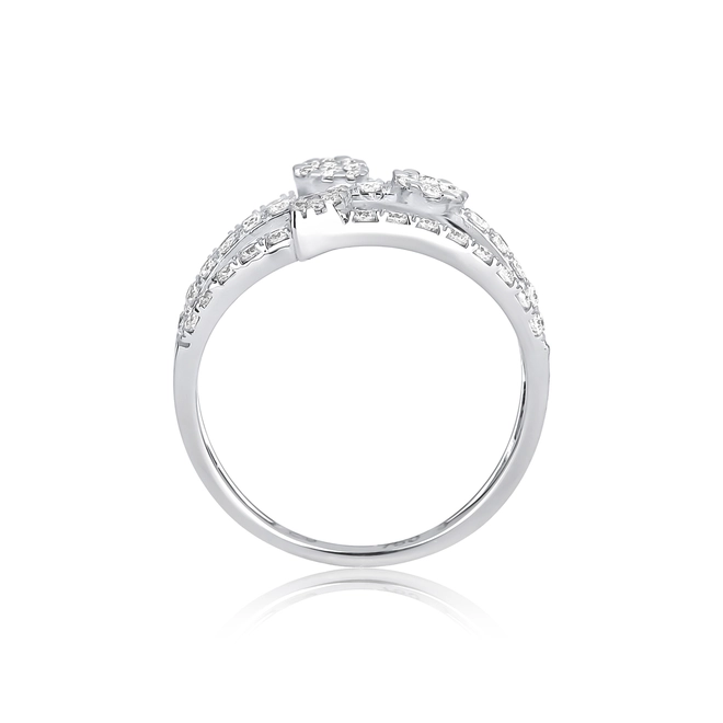 Anel Triplo flores em ouro branco 18k cravejado com 75pts de Diamantes 3