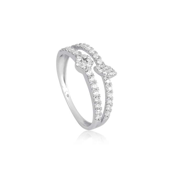 Anel aro duplo assimétrico em ouro branco 18k cravejado de 53pts de Diamantes 1