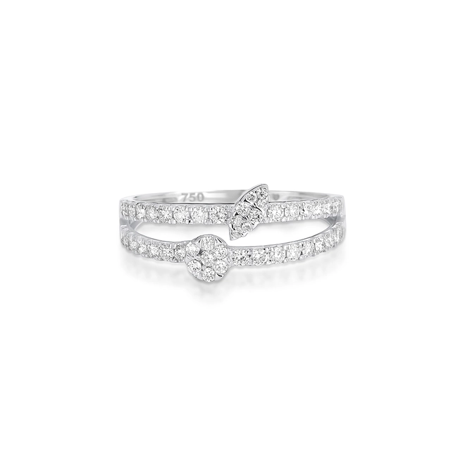 Anel aro duplo assimétrico em ouro branco 18k cravejado de 53pts de Diamantes 2