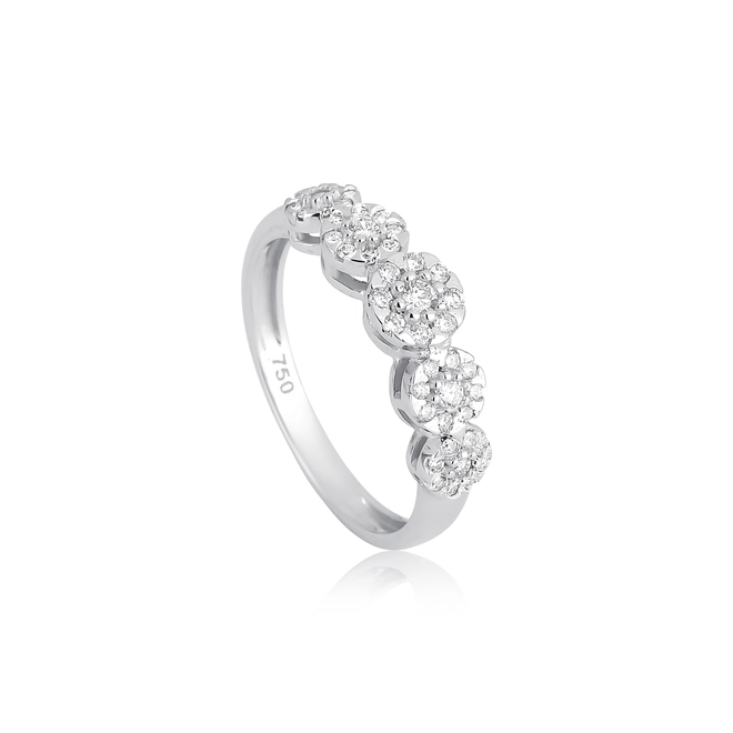 Anel aparador em ouro branco 18k cinco flores cravejadas com 30pts de Diamantes 1