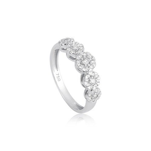 Anel aparador em ouro branco 18k cinco flores cravejadas com 30pts de Diamantes