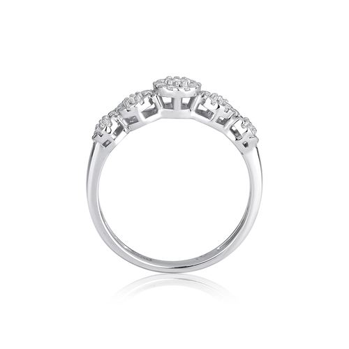 Anel aparador em ouro branco 18k cinco flores cravejadas com 30pts de Diamantes
