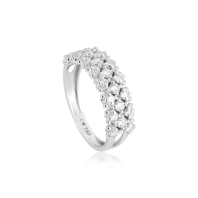 Anel aparador aro triplo ouro branco 18k cravejado com 83pts de Diamantes 1