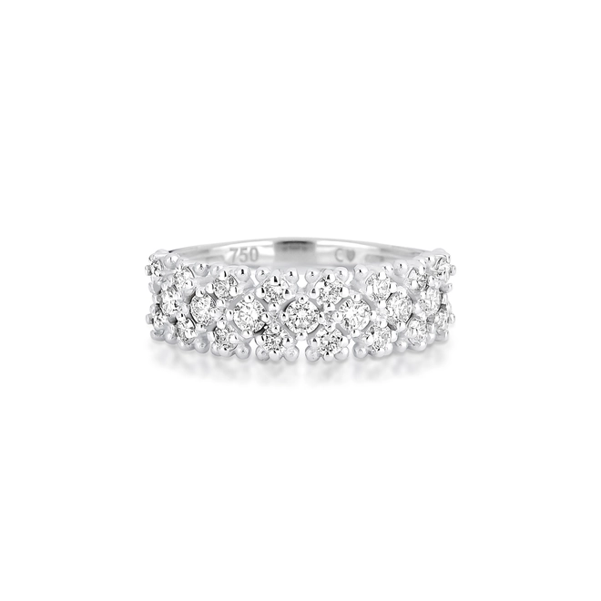 Anel aparador aro triplo ouro branco 18k cravejado com 83pts de Diamantes 2