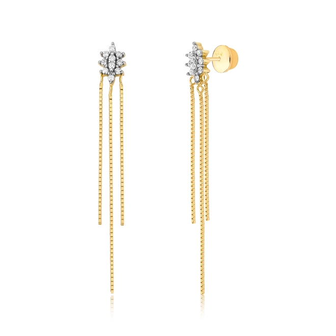 Brinco longo pingente em ouro 18k navete de Diamantes (16PTS) 1