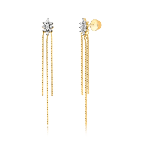 Brinco longo pingente em ouro 18k navete de Diamantes (16PTS)