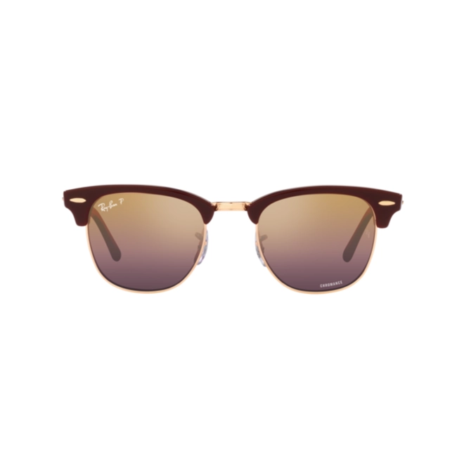 Óculos de Sol Ray-Ban Clubmaster 0RB3016 1365G955 Acetato Bordô com lentes na cor Dourado e Vermelho Chromance 2