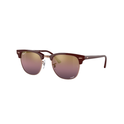 Óculos de Sol Ray-Ban Clubmaster 0RB3016 1365G955 Acetato Bordô com lentes na cor Dourado e Vermelho Chromance