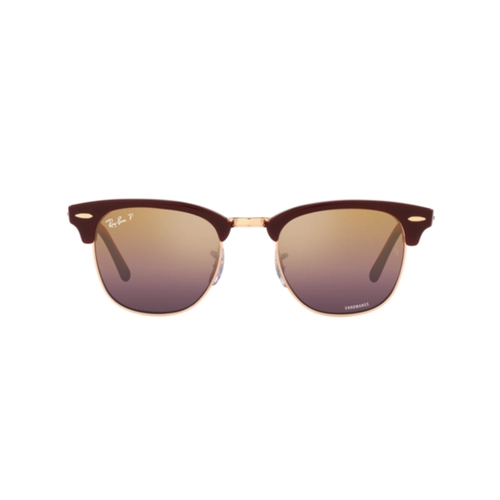 Óculos de Sol Ray-Ban Clubmaster 0RB3016 1365G955 Acetato Bordô com lentes na cor Dourado e Vermelho Chromance