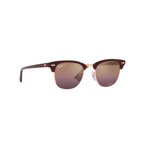 Óculos de Sol Ray-Ban Clubmaster 0RB3016 1365G955 Acetato Bordô com lentes na cor Dourado e Vermelho Chromance