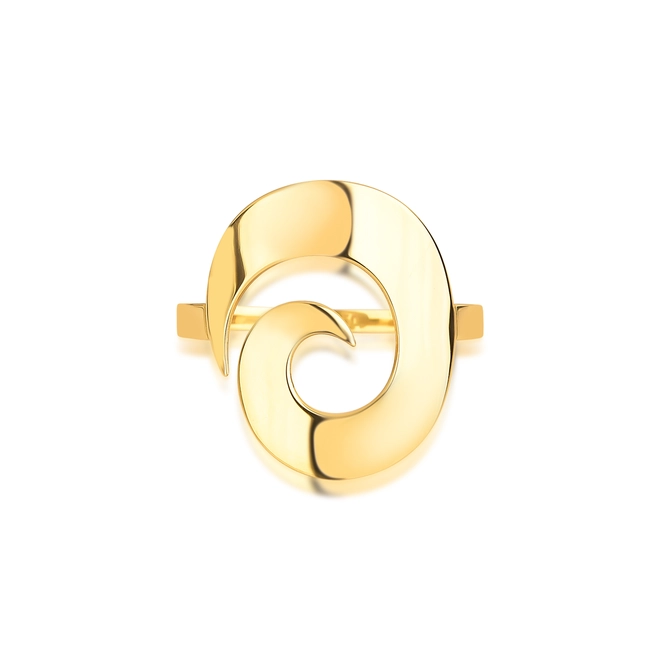 Anel geométrico em ouro 18k espiral polido 2