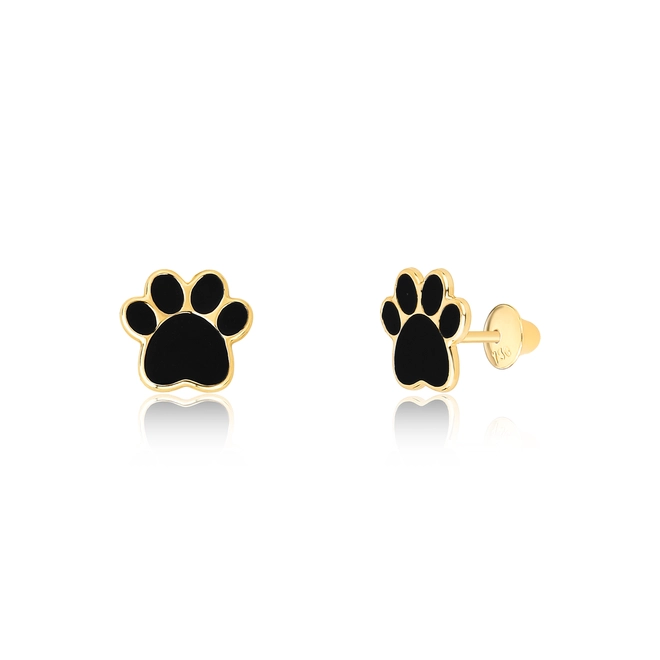Brinco Infantil Pets em ouro 18k patinha esmaltada preta 1