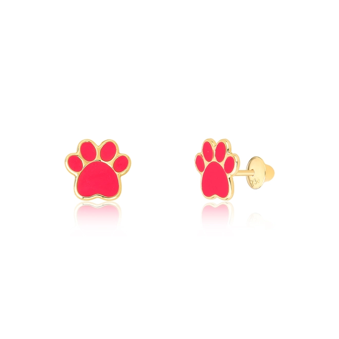 Brinco Juvenil Pets em ouro 18k patinha esmaltada rosa 1