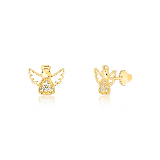 Brinco infantil anjo em ouro 18k com Zircônias brancas 1