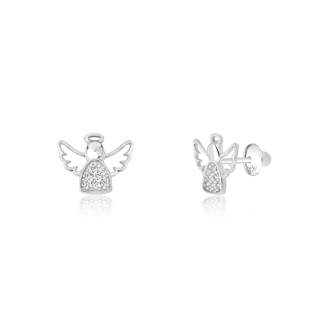 Brinco infantil anjo em ouro branco 18k com Zircônias brancas 1