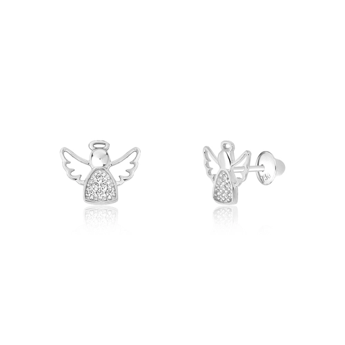 Brinco infantil anjo em ouro branco 18k com Zircônias brancas