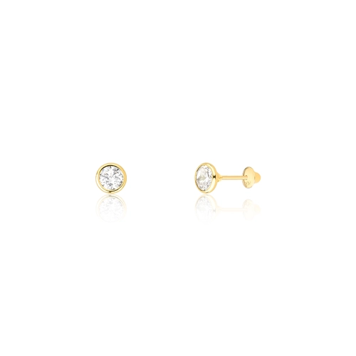 Brinco infantil solitário ouro 18k de Zircônia branca