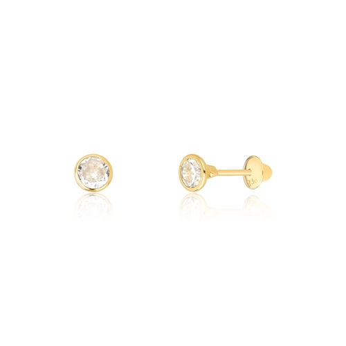 Brinco infantil em ouro 18k solitário de Zircônia branca