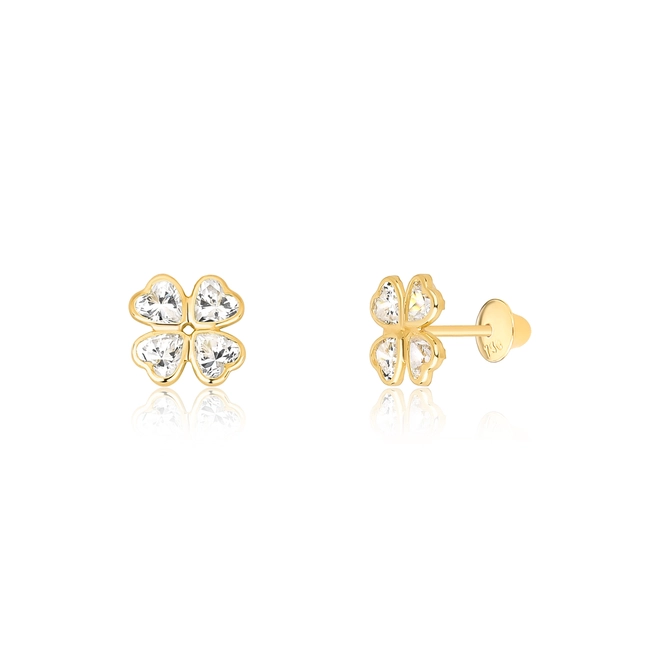 Brinco Infantil trevo em ouro 18k com Zircônias brancas 1