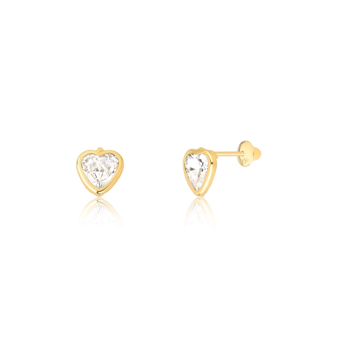 Brinco infantil coração em ouro 18k com Zircônias brancas 1