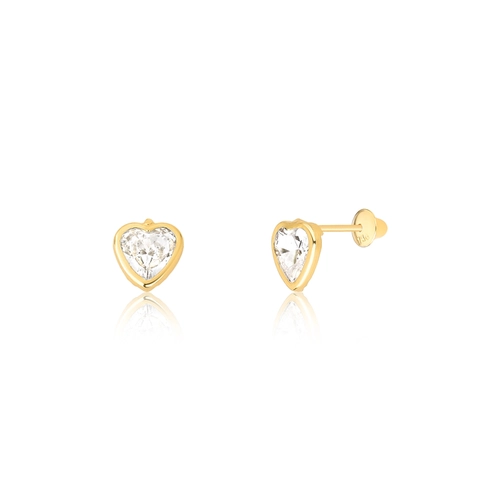 Brinco infantil coração em ouro 18k com Zircônias brancas