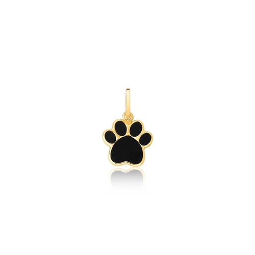 Pingente Pets juvenil ouro 18k patinha esmaltada preta