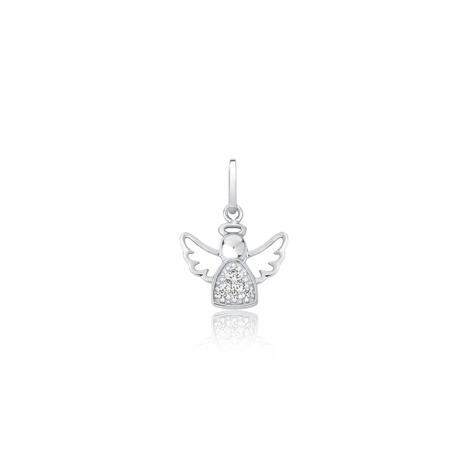 Pingente infantil anjo em ouro branco 18k com Zircônias brancas 1