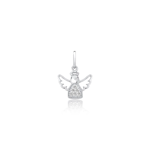 Pingente infantil anjo em ouro branco 18k com Zircônias brancas
