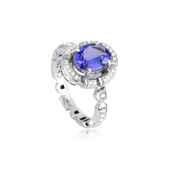 Anel Colosseo de Tanzanita oval em ouro branco 18k módulos articuladas com 16pts de Diamantes 1