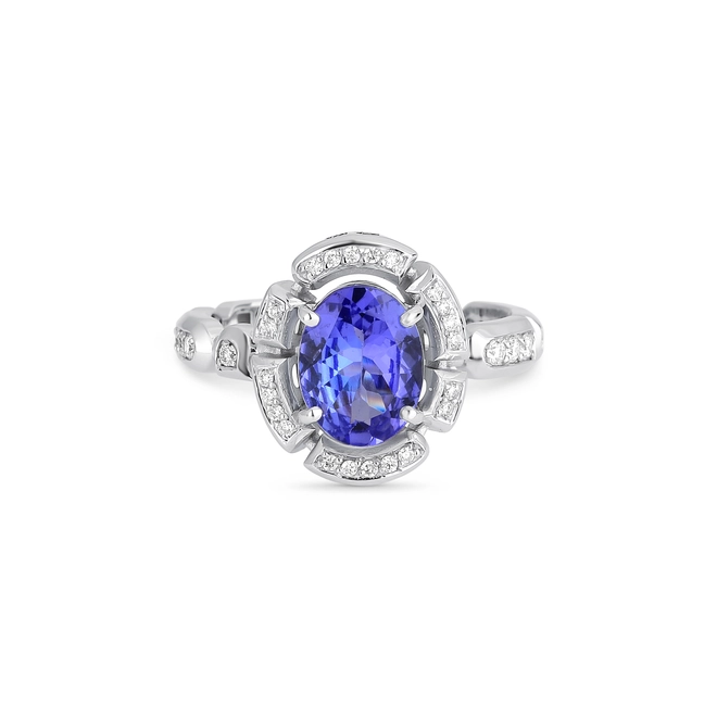 Anel Colosseo de Tanzanita oval em ouro branco 18k módulos articuladas com 16pts de Diamantes 2