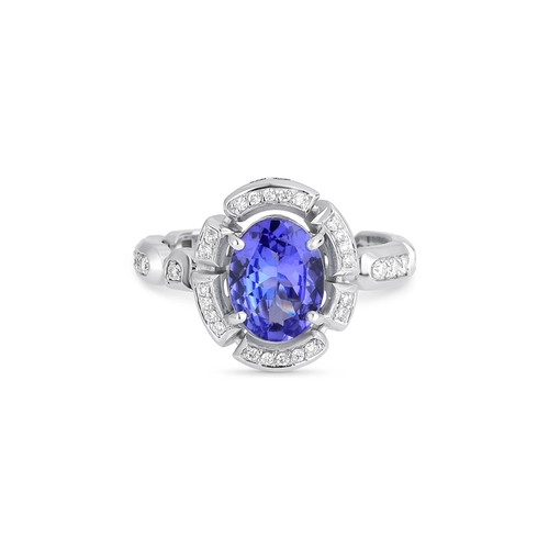 Anel Colosseo de Tanzanita oval em ouro branco 18k módulos articuladas com 16pts de Diamantes