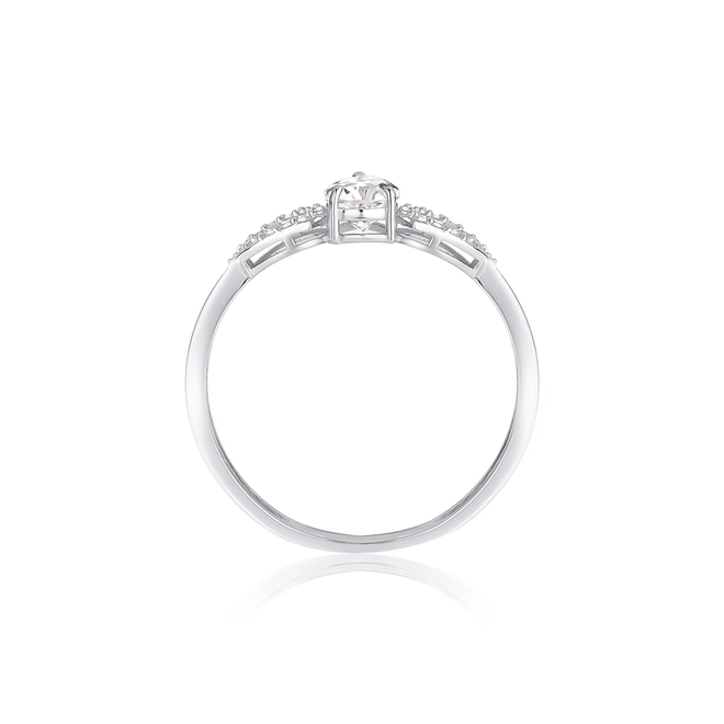 Anel Lacrima em ouro branco 18k lágrimas com 8pts de Diamantes e gota de Topázio branco 4