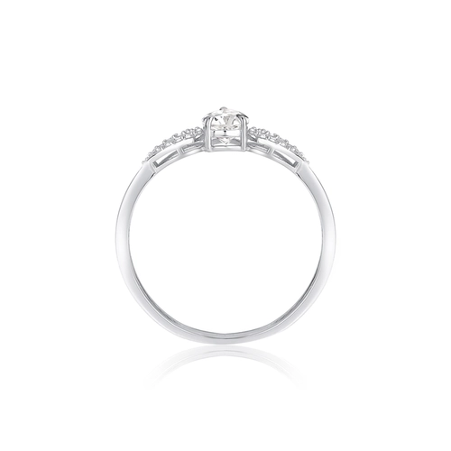 Anel Lacrima em ouro branco 18k lágrimas com 8pts de Diamantes e gota de Topázio branco