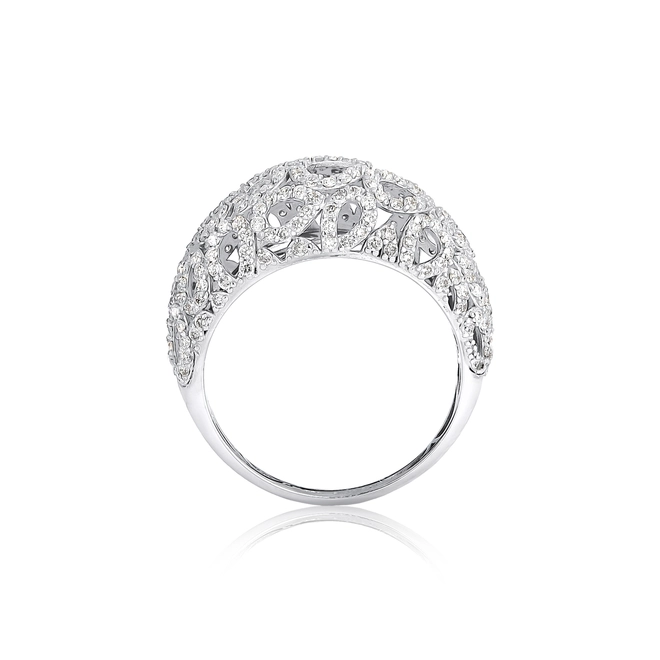 Anel Lacrima abaulado em ouro branco 18k lágrimas vazadas com 74pts de Diamantes 4