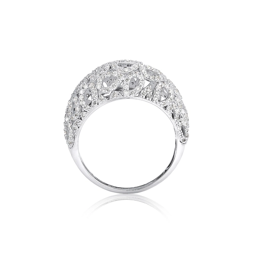 Anel Lacrima abaulado em ouro branco 18k lágrimas vazadas com 74pts de Diamantes