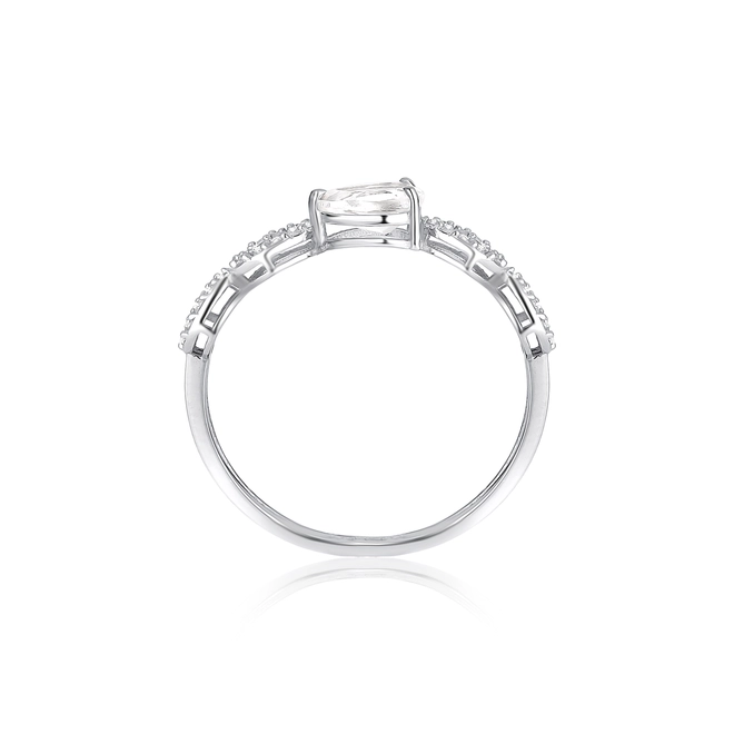 Anel Lacrima aparador em ouro branco 18k quatro lágrimas 12pts de Diamantes e gota de Topázio branco 4