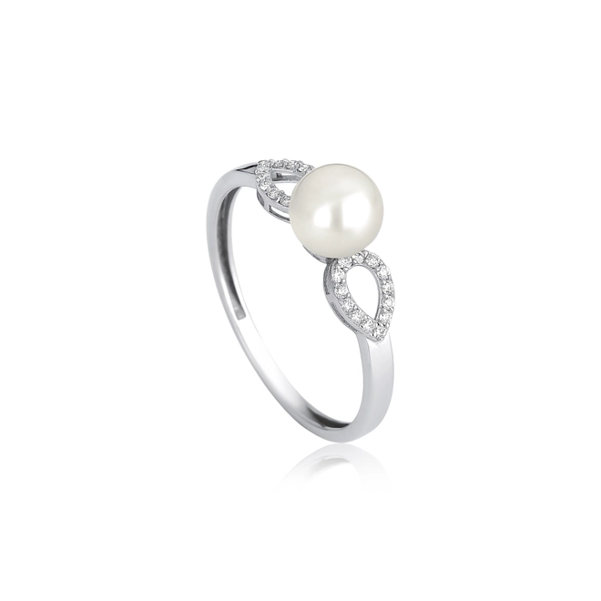 Anel Lacrima em ouro branco 18k lágrimas 8pts de Diamantes com Pérola Cultivada 1