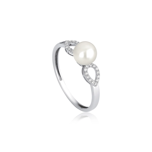 Anel Lacrima em ouro branco 18k lágrimas 8pts de Diamantes com Pérola Cultivada