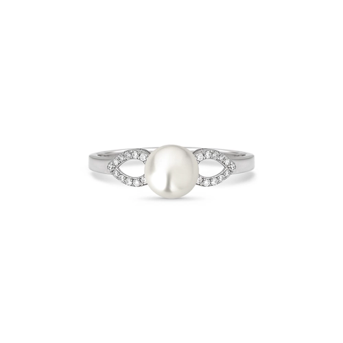 Anel Lacrima em ouro branco 18k lágrimas 8pts de Diamantes com Pérola Cultivada
