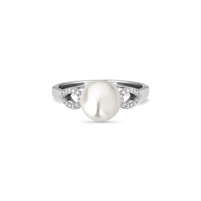 Anel Lacrima em ouro branco 18k lágrimas com 8pts de Diamantes e Pérola Cultivada 2