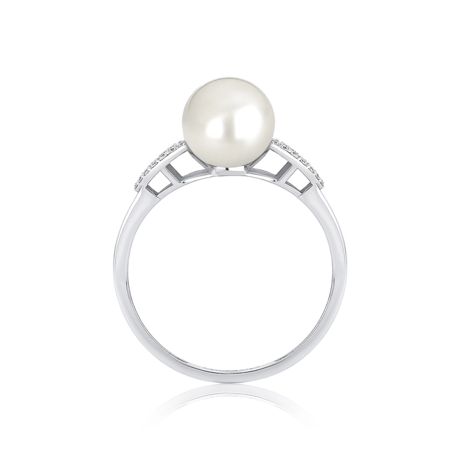Anel Lacrima em ouro branco 18k lágrimas com 8pts de Diamantes e Pérola Cultivada 3