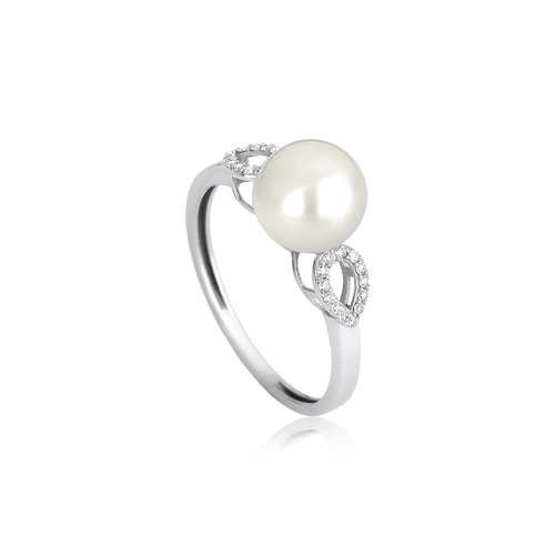 Anel Lacrima em ouro branco 18k lágrimas com 8pts de Diamantes e Pérola Cultivada