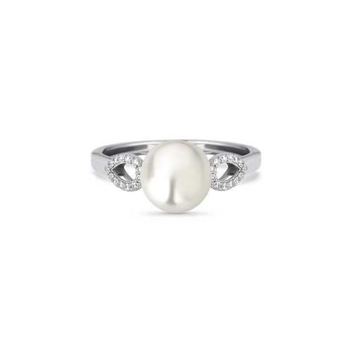 Anel Lacrima em ouro branco 18k lágrimas com 8pts de Diamantes e Pérola Cultivada