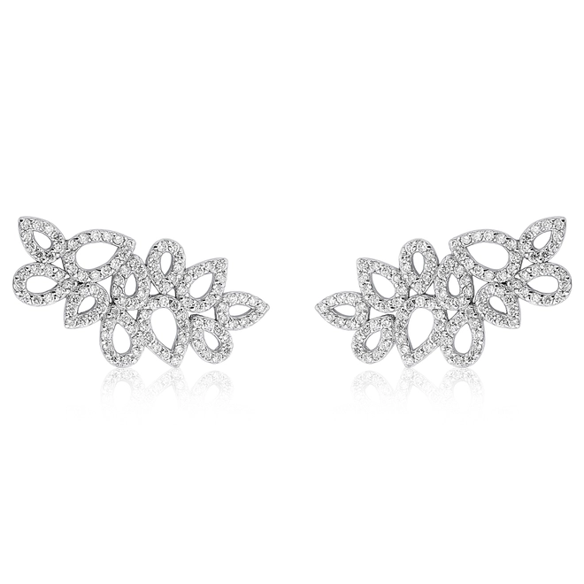 Brinco Lacrima Ear Cuff em ouro branco 18k lágrimas com 66pts de Diamantes 1