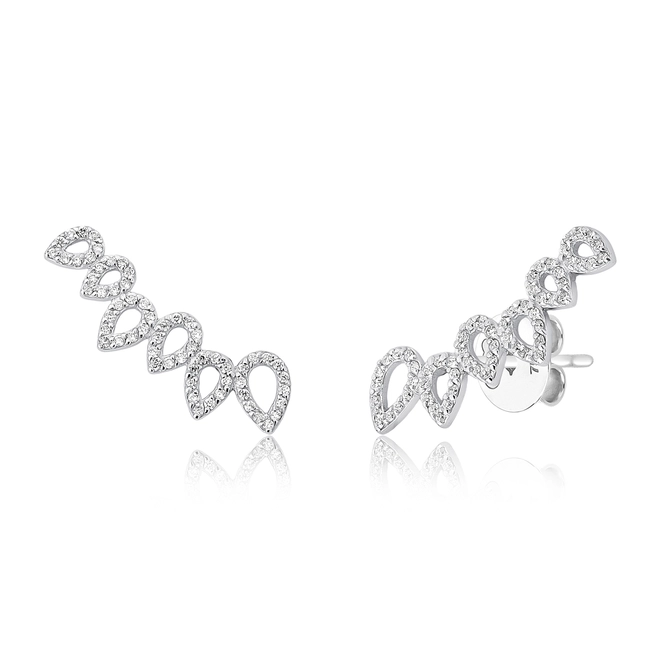 Brinco Lacrima Ear Cuff em ouro branco 18k lágrimas vazadas com 36pts de Diamantes 1