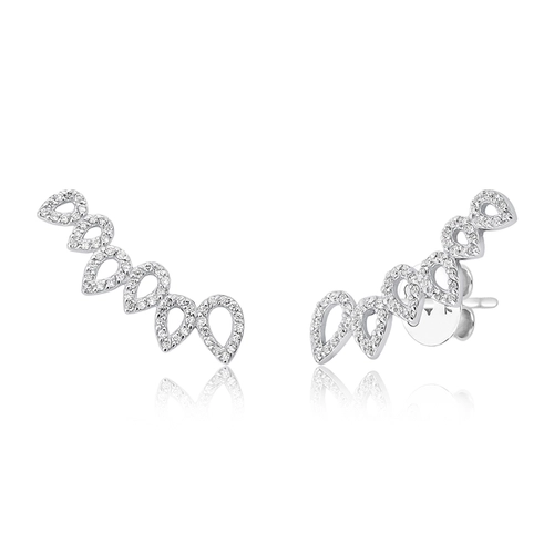 Brinco Lacrima Ear Cuff em ouro branco 18k lágrimas vazadas com 36pts de Diamantes