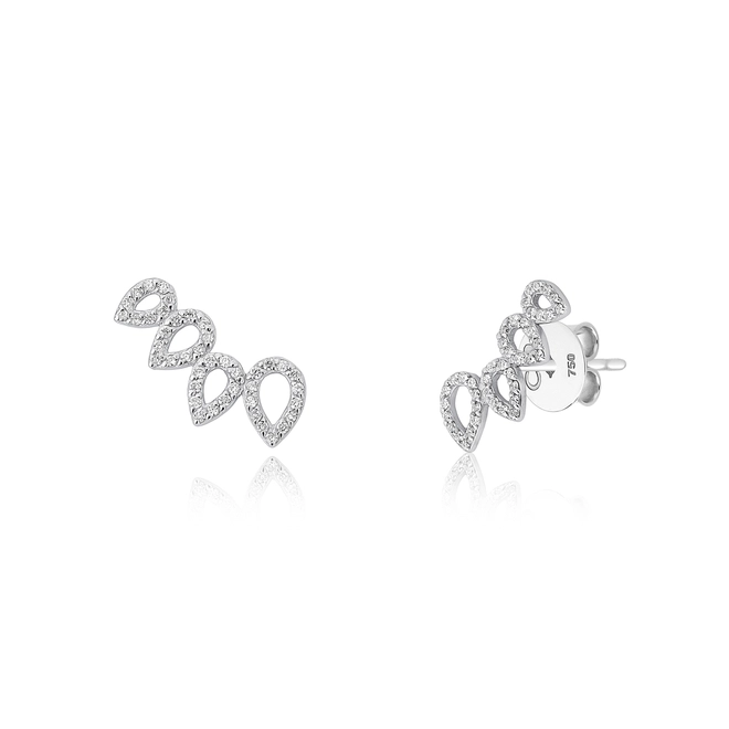 Brinco Lacrima Ear Cuff em ouro branco 18k lágrimas vazadas com 25pts de Diamantes 1